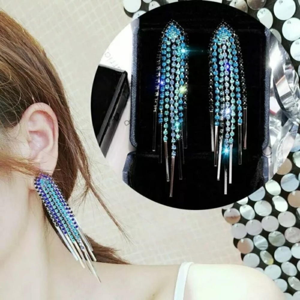 Meteora Blue and Green Rhinestone Earrings - Picture 4 of 5